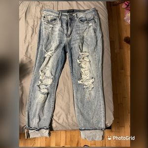 Judy blue destroyed rainbow paint splatter jeans size 14w boyfriend fit